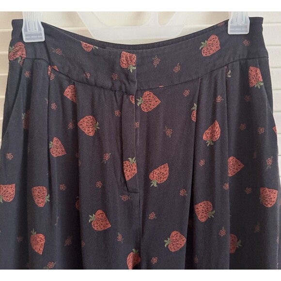 Farm Rio Strawberry Print Wide Leg Pants Small High Rise Black Red Boho Hippie - Picture 6 of 15